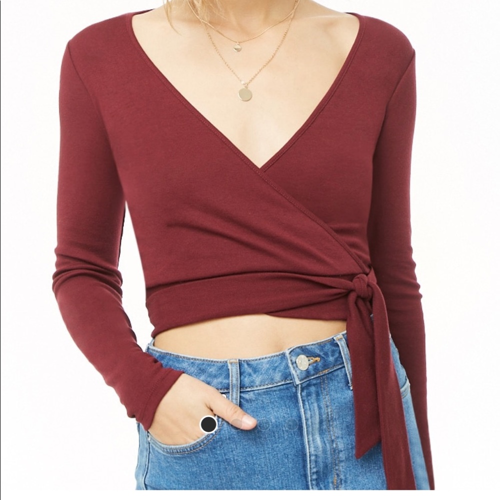 Surplice Self-Tie Crop Top